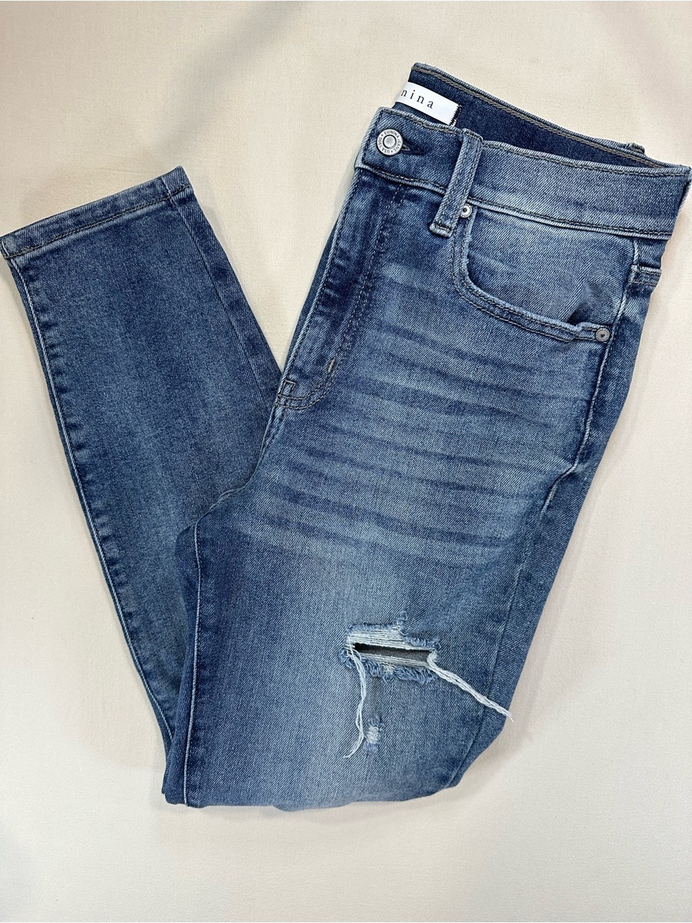 Eunina Bella Super High Rise Skinny Crop Jeans Distressed 11/30W EUC
